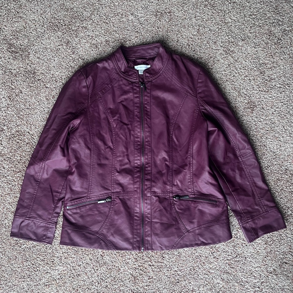 Christopher &‎ Banks Deep Plum Faux Leather Zipper Jacket